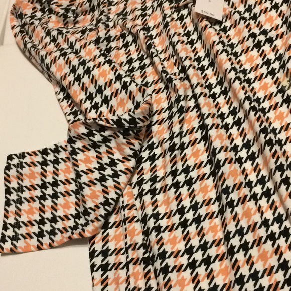 Ann Taylor Houndstooth 3/4 Sleeve Top Black Orange - Picture 6 of 8